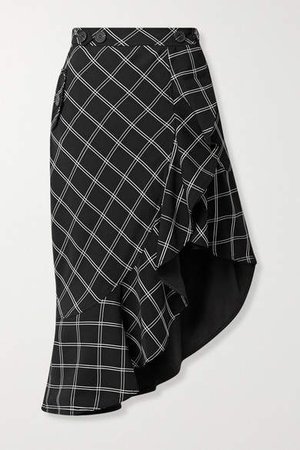 Self Portrait Asymmetric Ruffled Checked Jacquard Skirt - Black