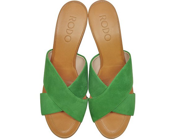 Rodo Bright Green Suede 8MM Criss-Cross Slide Sandals 36 IT/EU at FORZIERI