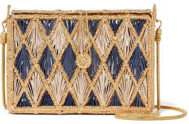 Magnetic Midnight - Rombos Woven Palm Leaf And Gold-plated Shoulder Bag - Blue
