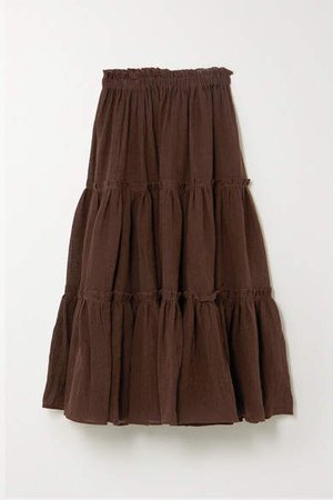 Net Sustain Tiered Organic Linen-blend Gauze Midi Skirt - Brown
