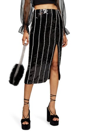 Topshop Sequin Diamante Stripe Skirt