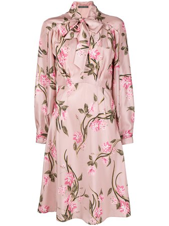 Shop pink Alberta Ferretti floral-print silk dress with Express Delivery - Farfetch
