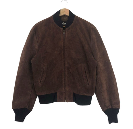 Vintage 90s SCHOTT NYC Dark Brown Suede Leather Jacket Zipper Size 40 Made In Usa