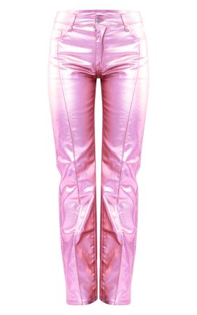 Pink Metallic Coated Denim Straight Leg Jeans | PrettyLittleThing AUS
