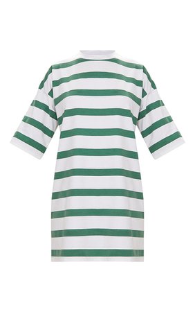 Emerald Green Striped Oversized Boyfriend T Shirt Dress | PrettyLittleThing USA