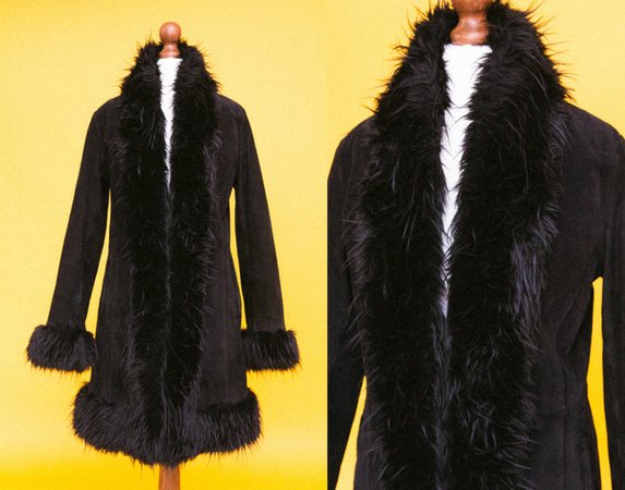 Fantastic 70s suede leather black faux fur coat. Penny Lane | Etsy