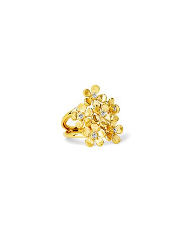 Syna 18k Yellow Gold Satin Flower Bunch Diamond Ring