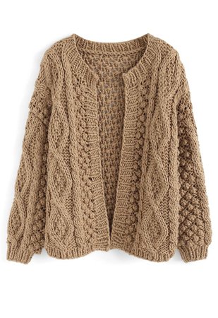 Wintry Morning Cable Knit Cardigan in Caramel - Retro, Indie and Unique Fashion