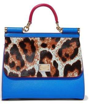 Leopard-print Calf Hair And Textured-leather Shoulder Bag