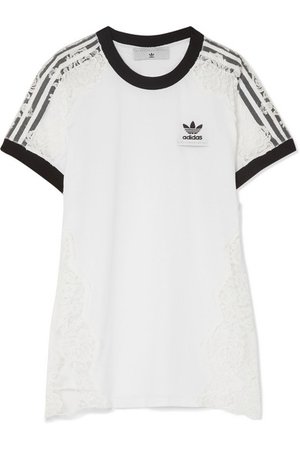 Stella McCartney | + adidas Originals lace-paneled cotton-jersey T-shirt | NET-A-PORTER.COM