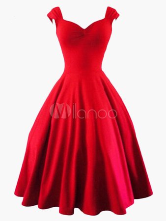 Red Vintage Dress Sweetheart 1950s Style Audrey Hepburn Retro Swing Dress #18340538381