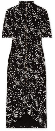 Ruched Floral-print Stretch-jersey Dress - Black