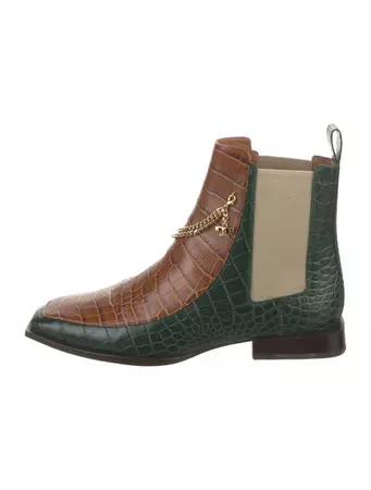 Tory Burch Leather Colorblock Pattern Chelsea Boots - Green Boots, Shoes - WTO583832 | The RealReal