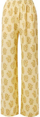 Pernelle Floral-print Twill Straight-leg Pants - Pastel yellow