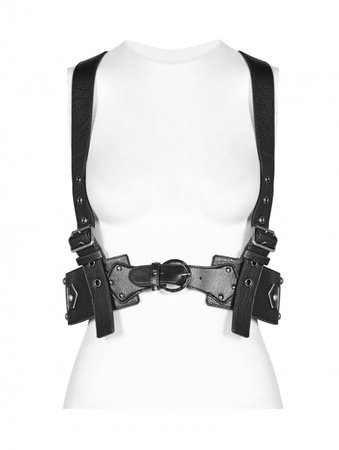 Black Gothic Punk PU Leather Vest Harness - Devilnight.co.uk