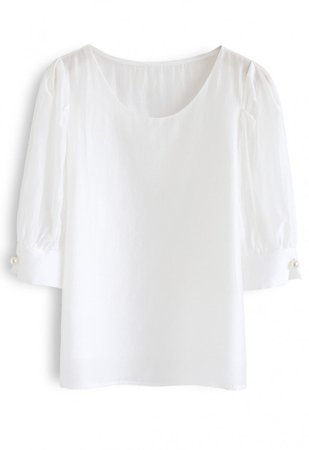 Faux Pearl Decorated Smock Top in White - NEW ARRIVALS - Retro, Indie and Unique Fashion