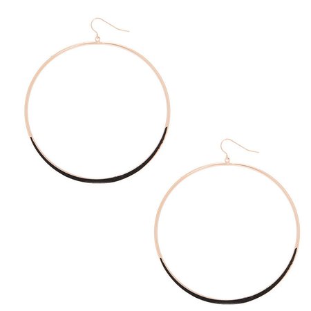 Rose Gold 3" Glitter Large Hoop Drop Earrings - Black | Claire's US