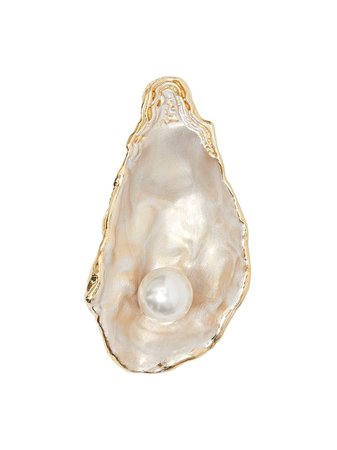 Burberry Resin Pearl Detail Gold-Plated Oyster Brooch | Farfetch.com