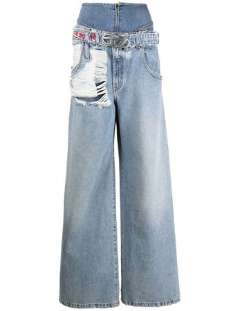 Diesel Layered distressed-effect Wide Jeans - Farfetch