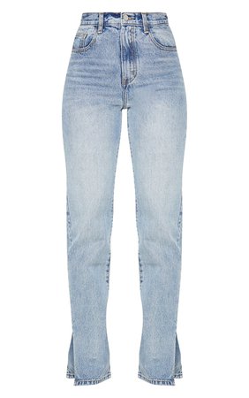 Vintage Wash Long Leg Split Hem Straight Jeans | PrettyLittleThing