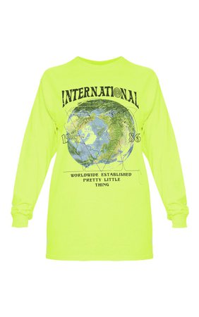 Neon Yellow International Print Tshirt | Tops | PrettyLittleThing USA