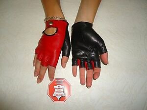 RED AND BLACK LEATHER FINGERLESS GLOVES SIZE 6.5, 7, 7.5,8,8.5 | eBay