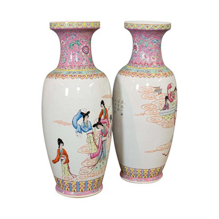 Large Vintage Vases, Oriental, Ceramic, Baluster Urn, Stick Stand, Art Deco For Sale at 1stDibs