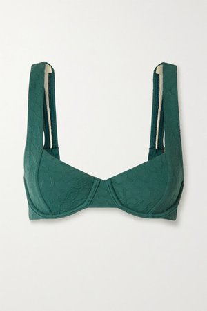 Floral-jacquard Underwired Bikini Top - Emerald