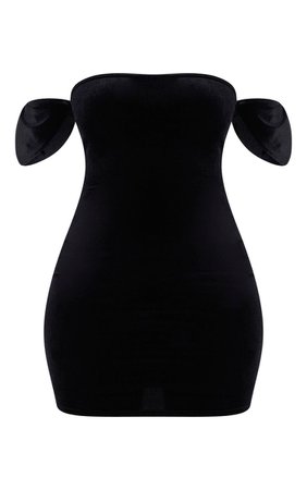 Black Velvet Bardot Knot Sleeve Bodycon Dress | PrettyLittleThing