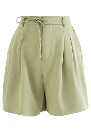Self-Tie String Side Pocket Shorts in Pea Green - Retro, Indie and Unique Fashion