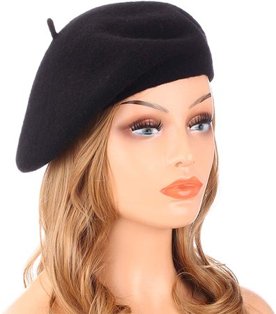 Wheebo Wool Beret Hat, Solid Color French Style Winter Warm Cap for Women Girls(Black) at Amazon Women’s Clothing store