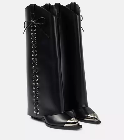 Shark Lock Cowboy Leather Knee High Boots in Black - Givenchy | Mytheresa