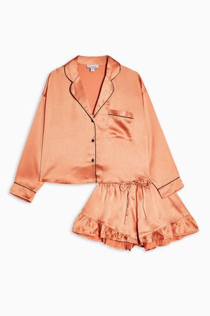 Apricot Satin Shorts Frill Pyjama Set | Topshop