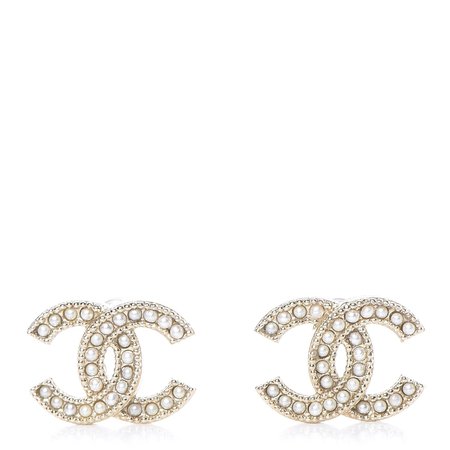 CHANEL Pearl CC Earrings Gold 345976