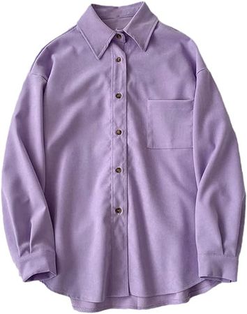 Women Long Sleeve Shirts Fashion Casual Oversized Turn Down Collar Blouse Light Purple One Size at Amazon Women’s Clothing store