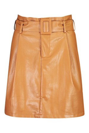 Leather Look Belted Mini Skirt | Boohoo
