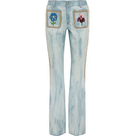 Gucci Studded embroidered mid-rise flared jeans