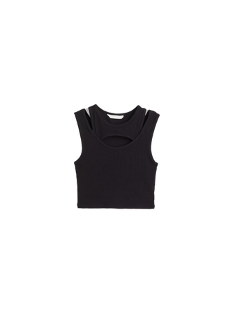 black Double-layered Crop Top shirt