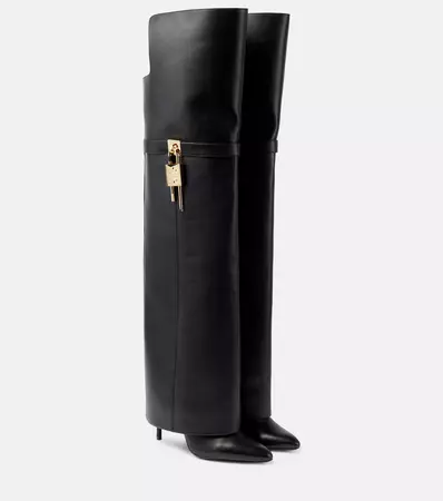 Shark Lock Leather Over The Knee Boots in Black - Givenchy | Mytheresa