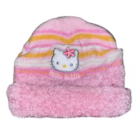 Sanrio Hello Kitty 2005 Y2K Kids Childrens Girls Fuzzy Winter Hat Cap Beanie Emb | Mercari