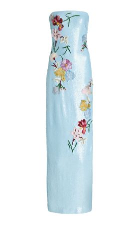 Monique Lhuillier Floral-Appliqued Sequined Strapless Gown By Monique Lhuillier | Moda Operandi