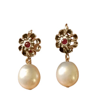 FRENCH ANTIK RUBY Huge baroque Pearl Gold Silver Earrings- stunning Antik Jewel- Authentic Natural Ruby - Nice Genuine Pearl- from France