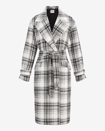 Plaid Belted Wrap Front Coat | Express