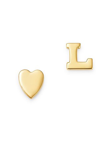 Zoe Lev 14K Yellow Gold Heart & Initial Stud Earrings | Bloomingdale's