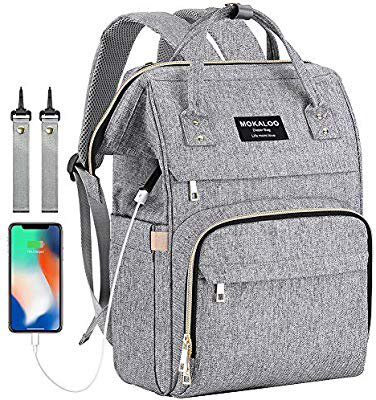 Amazon.com : Diaper Bag Backpack, Mokaloo Large Baby Bag, Multi-functional Travel Back Pack, Anti-Water Maternity Nappy Bag Changing Bags with Insulated Pockets Stroller Straps and Built-in USB Charging Port, Gray : Baby