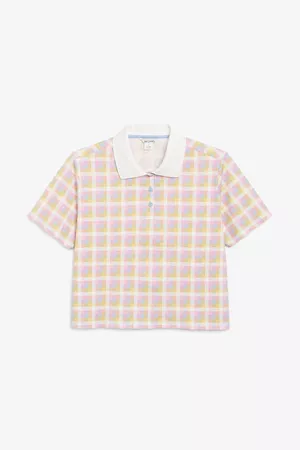 Cropped pique polo shirt - Pink and yellow checks - Tops - Monki WW