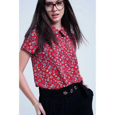 Blouses | Shop Women's Red Collar Flower Print Blouse at Fashiontage | 4581009-37066