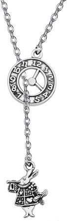 Amazon.com: KUIYAI Alice Necklace The Cheshire Cat Charm Y Necklace Clock Time Charm Fairy Tale Jewelry for Girls (Time clock+rabbit): Clothing, Shoes & Jewelry