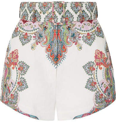 Ninety-six Belted Printed Linen Shorts - White