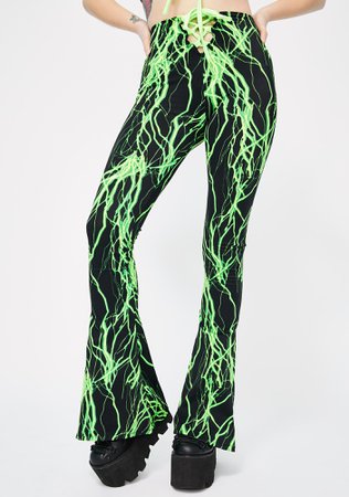 Babydol Clothing Green Electric Lace-Up Flares | Dolls Kill